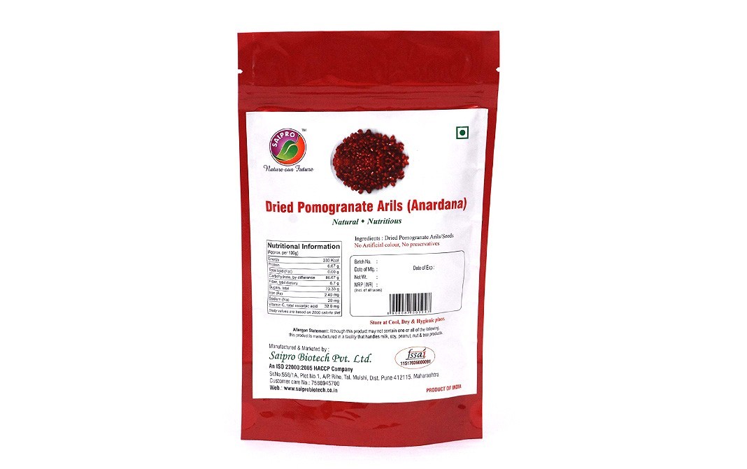 Saipro Dried Pomegranate Arils (Anardana)   Pack  250 grams